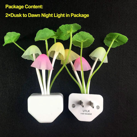 Two Pack Plug In LED Mushroom Night Lights With Dusk To Dawn Sensor Color Changing Bed Night Light Soft Cozy Glow