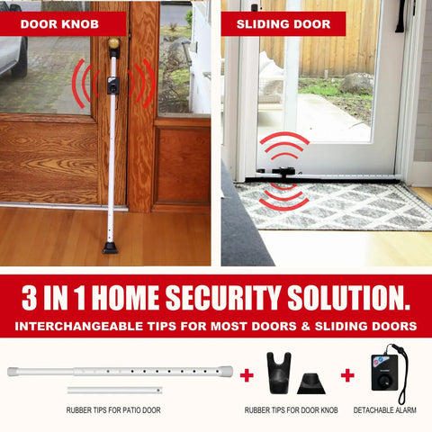 Tough As Nails Door Security Bar With Blaring 120Db Siren And Portable Adjustable Jammer Bracket for door knob and sliding door use.