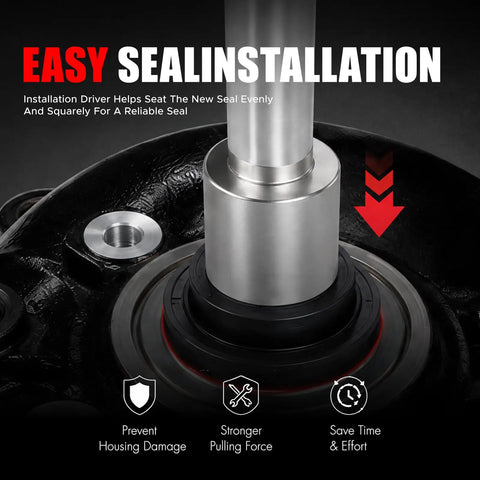Close-up of Heavy Duty CV Axle Bearing Puller Tool Kit Wrenchin Essentials For Toyota installation driver and seal.