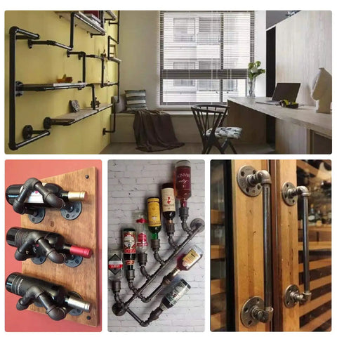 Image showing industrial and vintage decor using Three Quarter Inch Pipe Fitting Elbow Set, 20 Pack, Gray Cast Malleable Iron Threaded Elbows DN20.