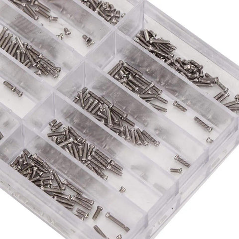 Top Shelf Stainless Steel Cross Micro Screw Set With Nifty Storage Box 1.6 To 6.0mm assortment of screws in divided compartments.