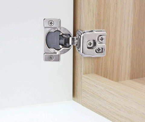 Forty Pack Pro Grade Soft Close Cabinet Hinges For Face Frame Doors One Quarter Inch Overlay Satin Nickel side view installation.
