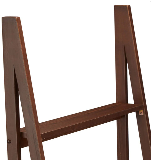 Close-up of the sturdy frame and shelf of the Hella Stylish Five Tier Ladder Bookshelf With Tight Space Saving Build And Smooth Walnut Finish.