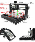 3018-PRO Desktop CNC Router Kit With USB 3 Axis Engraver And Milling Machine For Wood Plastic Acrylic PCB PVC GRBL Controlled 300x180x45mm Work Area Beginner Friendly Dope For DIY Projects dimensions and frame angles.