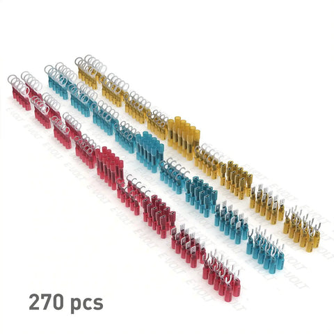 All In One Heat Shrink Wire Connectors Kit With 270 Pc Waterproof Electrical Crimp Terminals arranged in rows