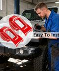Red ABS Hood Latch Covers 2pc for Jeep Wrangler JL JLU Gladiator JT stylishly shown during easy installation.