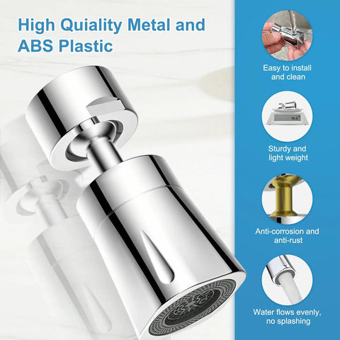 Slick 360 Degrees Swivel Faucet Aerator With Four Spray Modes Heavy Duty Chrome Sink Sprayer Attachment showing chrome finish and design features.
