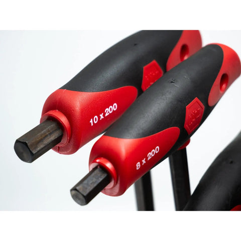 Close-up of Metric T Handle Set With Soft Grip Ball End Hex Tools Eight Piece, showing sizes 8x200 and 10x200mm