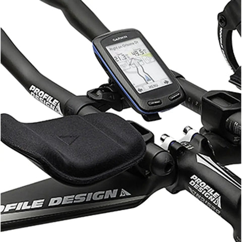 Aerobridge Bike Computer Mount with clamp, fits 22.2mm and 26.0mm bars, shown holding a cycle computer on handlebars