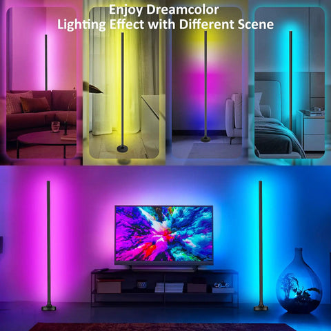 RGBIC Corner Floor Lamp With Remote And App Control 55 Inch Modern Minimalist LED Floor Lamp For Bedroom And Living Room