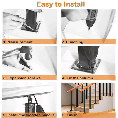 Installation guide for Tough As Nails Heavy Duty Wrought Iron Railing Spindles showing measurement and setup steps.