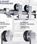Top Mount Sliding Barn Door Hardware Kit In Stainless Steel, 6 Feet Track, featuring nylon wheels and quality bearings close-up