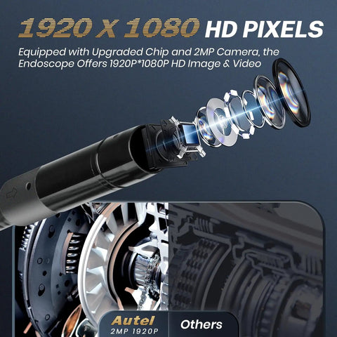 MV108S 1920P USB Endoscope Camera With 8.5mm Lens IP67 Waterproof Borescope 39.5 Inch Flexible Snake Cable Clear HD Inspection For Engines Pipes HVAC And Autel Tools On PC Upgraded From MV108 For Pro Grade Diagnostics. 1920x1080 HD lens diagram