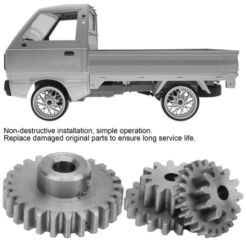 Heavy Duty Steel Gear Replacement Kit For WPL D12 1/10 Scale RC Rock Crawler Truck showing steel gears and RC truck model.
