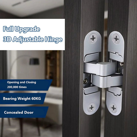 Three Dimensional Concealed Door Hinges For Wooden Doors That Fold And Open 180 Degrees Inside And Outside Hidden Zinc Alloy Hinges In Black Open Left, close-up view of hinge in action on door