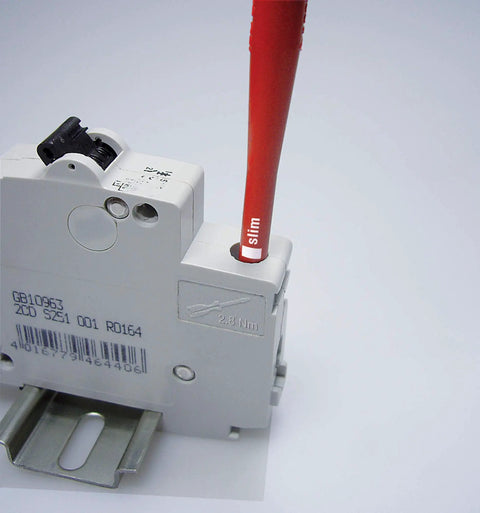 SlimLine Insulated Screwdriver in electrical device, part of 8 Piece Interchangeable Screwdriver Set Safety Tested to 1000V AC