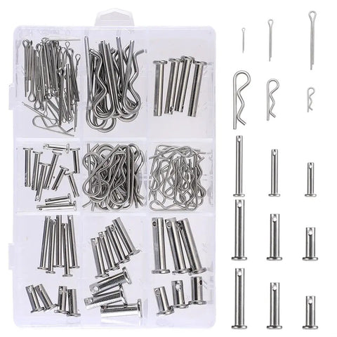 All-In-One 122-Piece Clevis Pins And Cotter Clips Kit In Stainless Steel with M6 M8 pins and M1.5 M2 M3 clips in organizer box