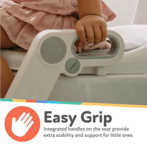 Toddler Step Ladder Potty Seat Folds Flat For Easy Storage showing easy grip handles for stability during potty training.