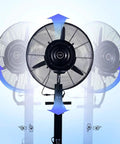 Heavy Duty Industrial Misting Fan With Fine Water Spray Delivers Straight Up Powerful Cooling For Outdoor Gyms And Greenhouses, showing oscillation feature.