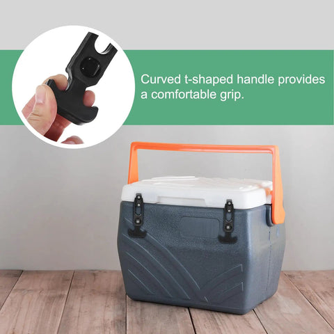1 Pack T Handle Rubber Flexible Draw Latches 3.9 Inch Hasps With Screws on a cooler showcasing curved t-shaped grip
