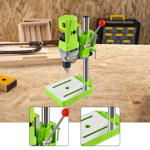 Gitohoni Mini Milling Machine Precision Table Top Electric Drill Press And Micro Rotary Tool For Craftwork, green drill press with vertical column.