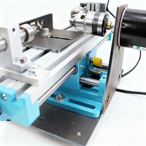 ERoomQ Micro Metal Lathe With Variable 7000 RPM Speed for high precision milling showing dual bearing motor and components.