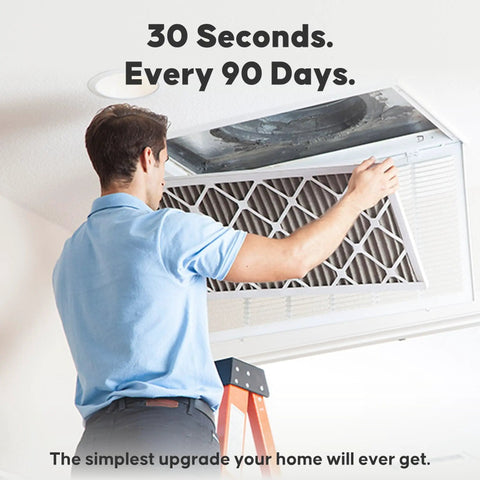 Man installing MERV 11 Pleated Air Filter For 1 Inch HVAC Slots, 21.5 x 23.3125 x 0.75 Inches