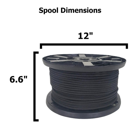 One Quarter Inch Black Shock Cord For Dope Outdoor Use Marine Grade Polyester Bungee With UV Resistant Jacket 500 Foot Spool dimensions
