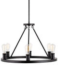 Homestead 24 Inch 6 Light Wagon Wheel Chandelier Black And Gray Oak Wood Finish Industrial Rustic Farmhouse Ceiling Pendant Round Kitchen Island Light With Warm Glow And Black Metal Accents