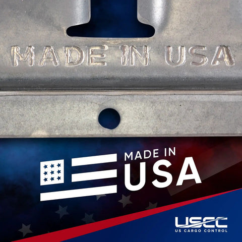 Beefy E Track Rail 5 Ft Galvanized 12 Gauge Steel Made in USA detail with logo and American flag design