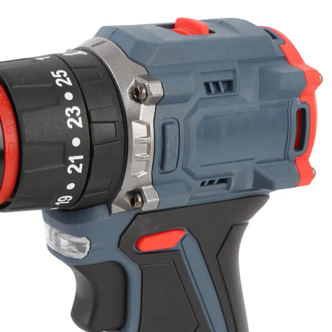 Close-up of Heavy Duty Cordless Drill Driver With 1500 Rpm Max Spin And 25 Torque Settings showing adjustable torque settings.