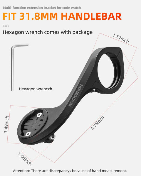 Bike handlebar accessory mount with hexagon wrench included; suitable for 31.8mm handlebars and code watch.