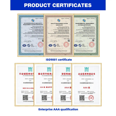 Product certificates for Heavy Duty Outdoor Electric Street Sweeper For Courtyards, Parks and Public Spaces, displaying quality and safety standards.