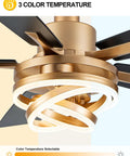 52 Inch Ceiling Fan With Light Gold Chandelier, DC Motor, Dimmable LED, Three ring chandelier with three color temperature options