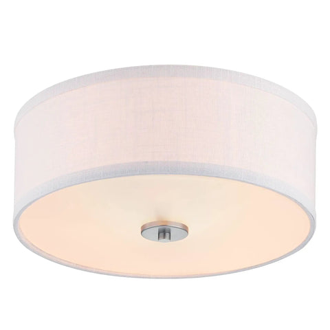 Two Light Flush Mount Ceiling Light With Summer Linen Shade In Brushed Nickel Finish For Kitchen Hallway And Interior Living Spaces