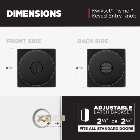 Keyed Entry Door Knob With Lock And Key For Exterior Front Door Matte Black Finish Secure SmartKey Rekey Security dimensions