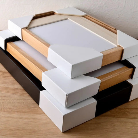Super Tough Adjustable Cardboard Corner Protectors Designed For Picture Frames And Artwork on stacked frames.