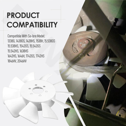Beefed Up Heavy Duty Transmission Cooling Fan For John Deere LT155 LT166 And Sabre 1338G 1438GS visible in tractor setup