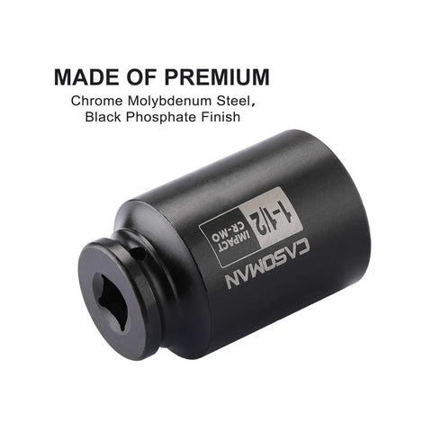 Side view of Beefy 1/2 Inch Drive Deep Impact Socket 6 Point Axle Nut Socket 1-1/2 Inch SAE CR-MO Steel With Black Phosphate Finish