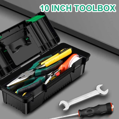 Kickass Tailgate Ready Tool Box Featuring An Unbreakable Hinged Lid And Grippy Top Carry Handle Perfect For Camping Rigs Weekend Getaways And Job Site Repair Snap Up This Hassle Free Storage Crate Today with tools inside.