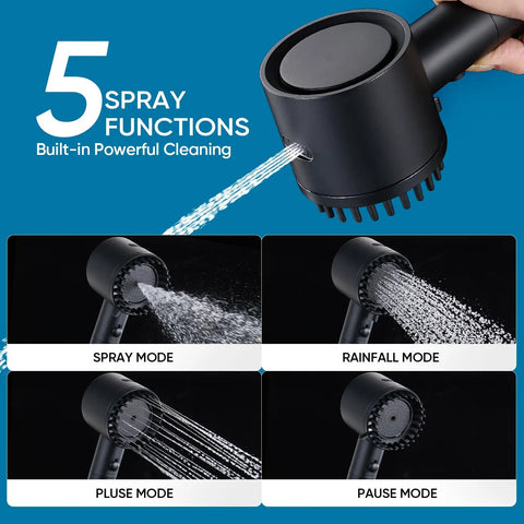 High Pressure 8 Function Handheld Shower Head Set With Detachable Design For Low Water Pressure demonstrating spray modes