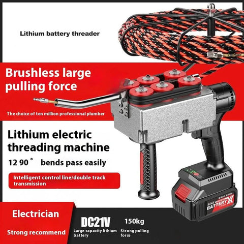 Professional Cordless Wire Puller With Lithium Battery Electric Cable Threader For Construction Jobs, close-up of brushless threading machine.