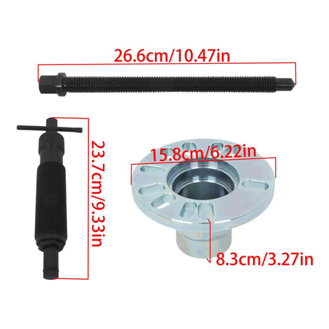 10 Ton Hydraulic Wheel Hub And Drive Shaft Puller Kit For 4 And 5 Stud Car Rides featuring a heavy duty pump and steel adapters.