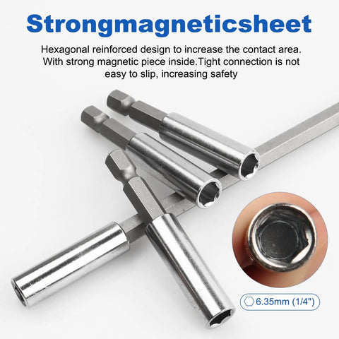 Magnetic Extension Socket Drill Bit Holder 1 Quarter Inch Hex Shank 10 Pack showing close-up inner magnet design