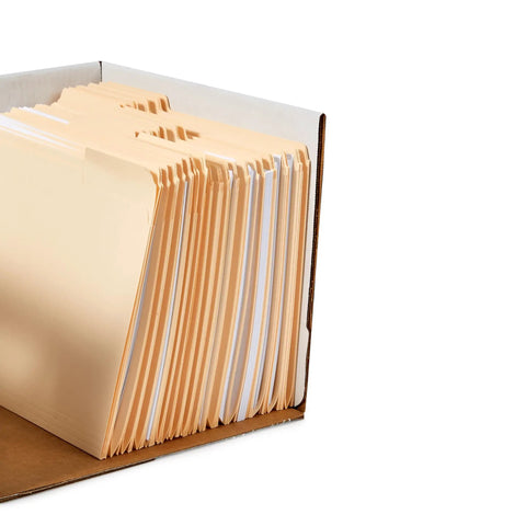 Medium Duty Storage And Filing Boxes With Lids And Handles Legal Letter Size with stacked folders inside.