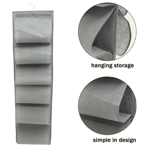 Roomy Over Door Hanging Shoe Storage Organizer Built Tough With Nonwoven Multi Pocket Closet Wardrobe Bag For Straightforward Space Saving Home Organization Essentials in grey with simple design.