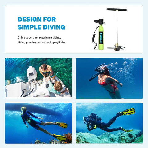 Dope Mini Scuba System With 0.5L Dual Cylinders And DOT Certified Pony Bottle for underwater work and recreation, featuring divers.