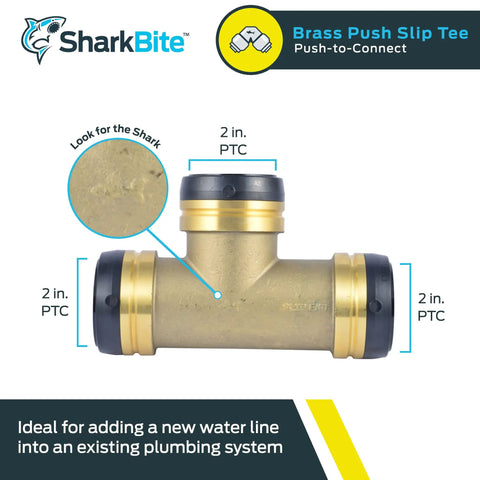 2 Inch Slip Tee Push To Connect Brass Plumbing Fitting For Copper And CPVC Fast Install Quick Pipe Connector