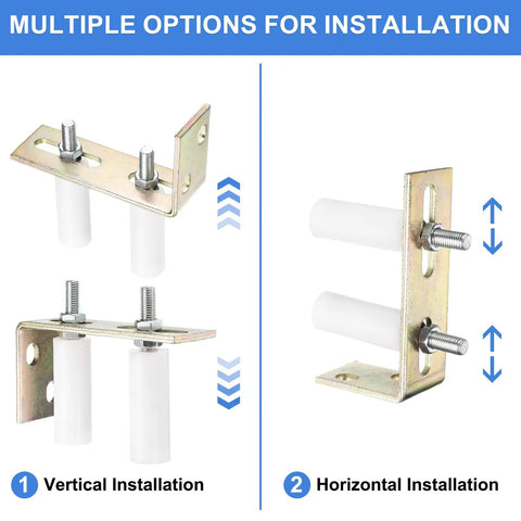 Sliding Gate Guide Roller Kit With L Bracket For Sliding Doors, 3 Inch Nylon Rollers, multiple installation options shown