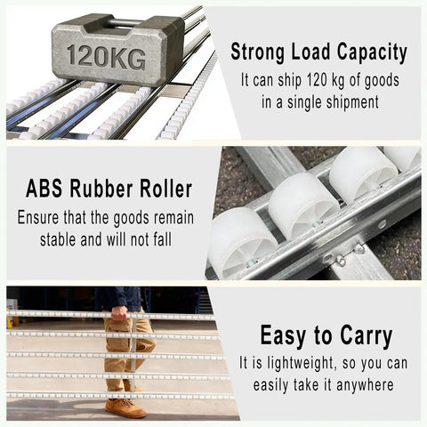 Collapsible Conveyor Roller System For Warehouse Unloading Foldable Unpowered Gravity Belt Table With 15 Inch Wide And 78 Inch Long Stainless Steel Rail Ramp And ABS Roller Pulley Portable And Heavy Duty For Loading Boxes
